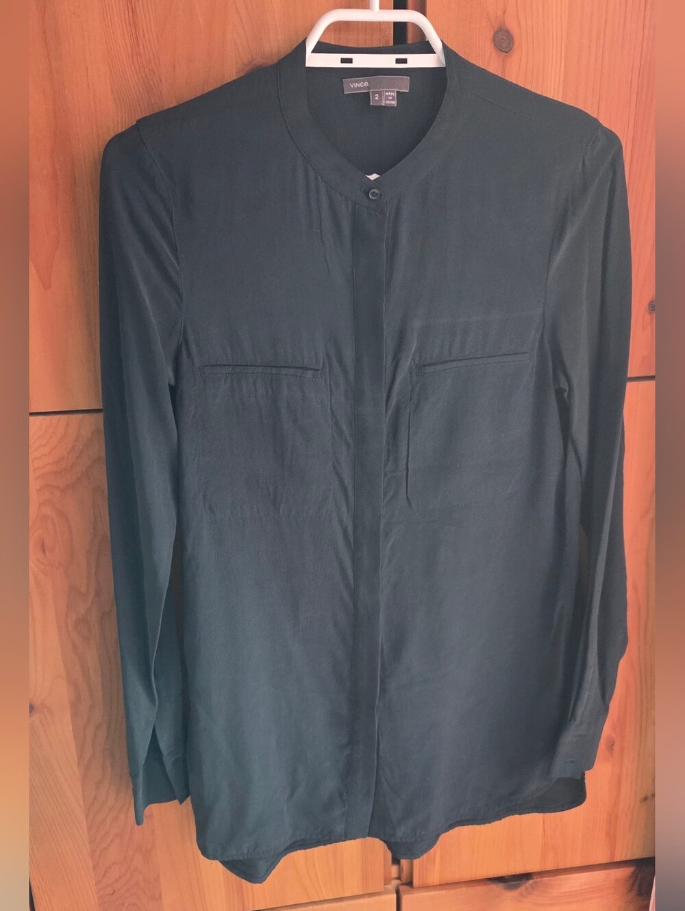 Vince Women's Dark Green Silk Blouse Size XS Or 2